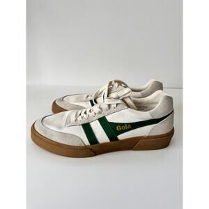 Gola Men's 8 Match Point Leather Canvas Sneakers White and Green Retro